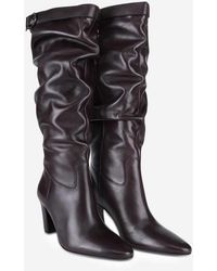 OFF THE HOOK - Juno Leather Slouchy Knee-High Boots With Buckle Detail - Lyst