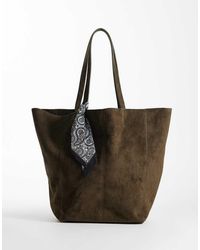 ASOS - Faux Suede Tote Bag With Satin Paisley Scarf - Lyst