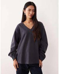 ASOS - Supersoft Ruched Sleeve V Neck Jumper - Lyst