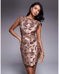 ASOS - Structured Embroidered Curve Hem Mini Dress With Metallic Pu Applique - Lyst