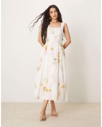 ASOS - Robe longue champêtre à encolure carrée et taille basse - imprimé fleuri vintage - Lyst