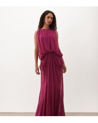 ASOS - Asos Design Tall Blouson Maxi Jurk Met Drapering En Lage Rug - Lyst