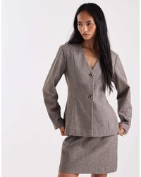 Pieces - Cinched Waist Textured Tailored Blazer Co-Ord - Lyst