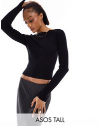 ASOS - Asos Design Tall Knitted Boat Neck Long Sleeve Top - Lyst