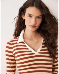 Miss Selfridge - Stripe Rib Long Sleeve Polo Top - Lyst