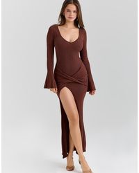 House Of Cb - Khrysta Chocolate Draped Summer Knit Maxi Dress - Lyst