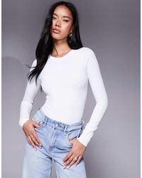 GOOD AMERICAN - Body Blanco De Manga Larga Con Cuello Redondo De Tejido Efecto Neopreno De - Lyst