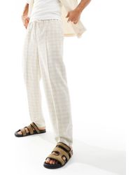 ASOS - Pantalon oversize fuselé élégant à enfiler en lin mélangé à carreaux - neutre - Lyst