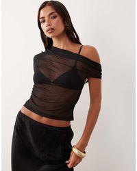 ASOS - Sheer Mesh Ruched One Shoulder Asymmetric Top - Lyst