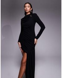 ASOS - Long Sleeve Drape Mini Dress With Trim And Sash Detail - Lyst