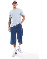 ASOS - Camiseta Azul Claro Básica Con Cuello Redondo Y Mangas Vueltas De - Lyst