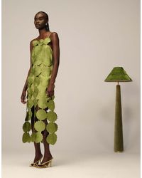 ARRANGE - Vestito Midi Oliva Con Fiori Cut-Out E Frange Sul Fondo - Lyst