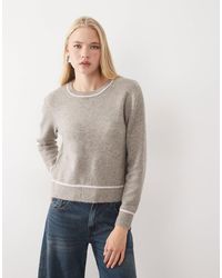 Mango - Teen pull en maille à col rond avec liserés contrastants beige - Lyst
