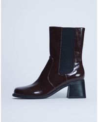 TOPSHOP - Myra - bottines chelsea à talon carré - chocolat - Lyst