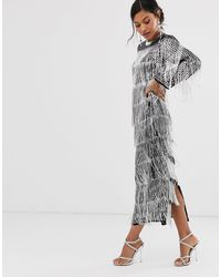 ASOS Midi-tuniekjurk Met Lovertjes En Franjes - Metallic