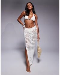 Missy Empire - Missy Empire Crochet Open Knit Tie Waist Maxi Beach Skirt - Lyst
