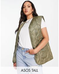 Womens Clothing Jackets Waistcoats and gilets ASOS Asos Design Tall Hi-shine Spliced Vest in Brown 
