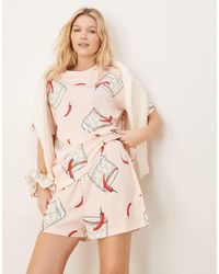 ASOS - Pigiama Con Stampa Di Margarita E Peperoncini Composto Da Pantaloncini E T-Shirt Oversize - Lyst