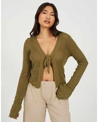 Brave Soul - V-Neck Tie Front Cardigan With Flared Cuffs - Lyst