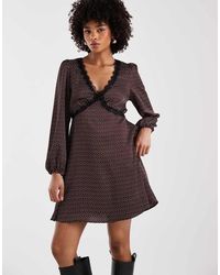 New Look - Satin Lace Trim Mini Dress - Lyst