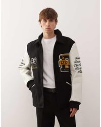 Deus Ex Machina - Chaqueta De Entrenador Negra Y Blanca Con Diseño Universitario Y Parches Bordados Sourmug De - Lyst