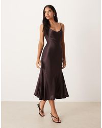 ASOS - V Neck Cami Satin Slip Midi Dress - Lyst