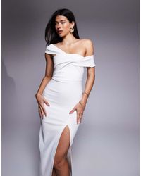 Vesper - Bengaline One Shoulder Twist Front Side Split Maxi Dress - Lyst