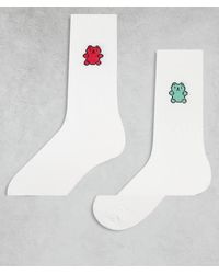ASOS - Confezione Da 2 Paia Di Calzini Bianchi Con Grafica Con Orsetti Gommosi - Lyst
