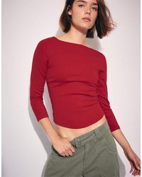 Stradivarius - Boat Neck 3/4 Sleeve T-shirt - Lyst