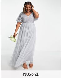 Beauut - Plus Bridesmaid Emellished Bodice Maxi Dress With Flutter Sleeve - Lyst