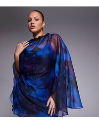 ASOS - Asos Design Curve High Neck Drape Front Extreme Cape Sleeve Mini Dress - Lyst