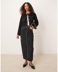 ASOS - Denim Maxi Skirt With Patch Pockets Contrast Stitching - Lyst