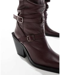 ASOS - Kingfisher Leather Ruched Over The Knee Boots With Buckles - Lyst