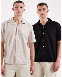 Only & Sons - Pack De 2 Camisas De Color Negro Y Beis Con Cuello De Solapas De Tejido Rico En Algodón De - Lyst
