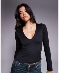 ASOS - Double Layer Long Sleeve Deep V Neck Top - Lyst