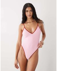 Reclaimed Vintage - Swimsuit With Deep V And Low Back - Lyst