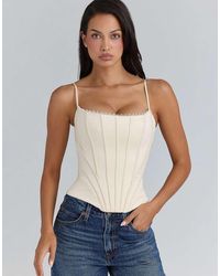 House Of Cb - Cadie Cream Satin Corset Top - Lyst