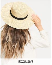 South Beach Exclusive Straw Boater Hat With Black Ribbon - Natural