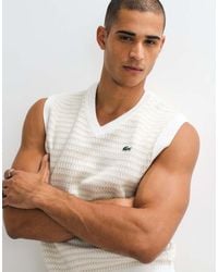 Lacoste - V Neck Stripe Sweater Vest - Lyst