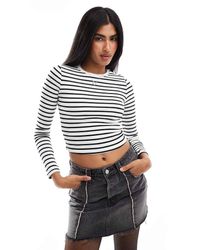 Pull&Bear - T-Shirt A Maniche Lunghe Nera E Bianca A Righe - Lyst