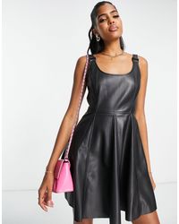 Miss Selfridge - Faux Leather Buckle Detail Fit And Flare Dress - Lyst