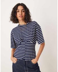 ASOS - T-Shirt Blu A Righe Con Vita Stile Corsetto Con Gancetti - Lyst