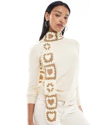Miss Selfridge - Sciarpa Sottile All'Uncinetto Crema E Tortora - Lyst