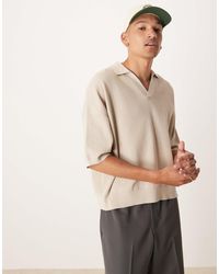 ASOS - Oversized Fit Textured Knitted Notch Neck Polo - Lyst
