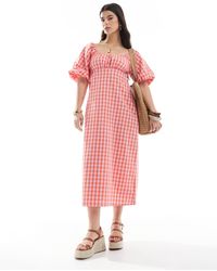 Brave Soul - Milkmaid Puff Sleeve Gingham Dress - Lyst