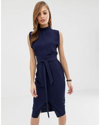 ASOS Robe mi-longue avec ceinture obi et manches fendues - Bleu marine