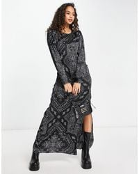 Vero Moda - Satin Ruched Maxi Dress With Split - Lyst