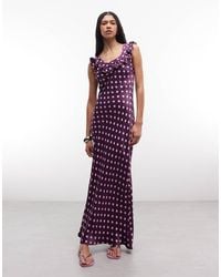 Reclaimed Vintage - Maxi Satin Tea Dress With Frill Neck - Lyst