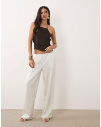 Lioness - In Bloom Satin Low Rise Relaxed Leg Pants In (part Of A Set)-white - Lyst