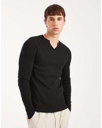 ASOS - Muscle Fit Geribbeld T-Shirt Met Lange Mouwen En Inkeping - Lyst